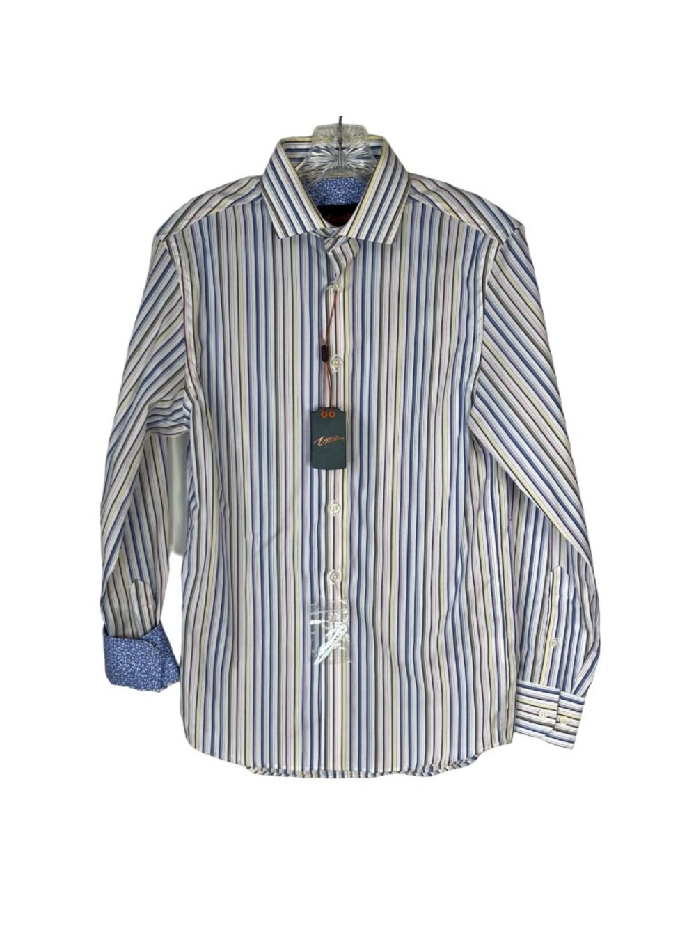 Egara Mens Warehouse Button Front Shirt LS Roll Up Striped Size Small New